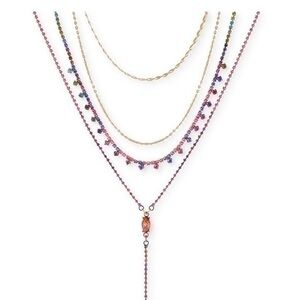 Guess Gold-Tone Crystal Layered Lariat Necklace, 15" + 2" extender